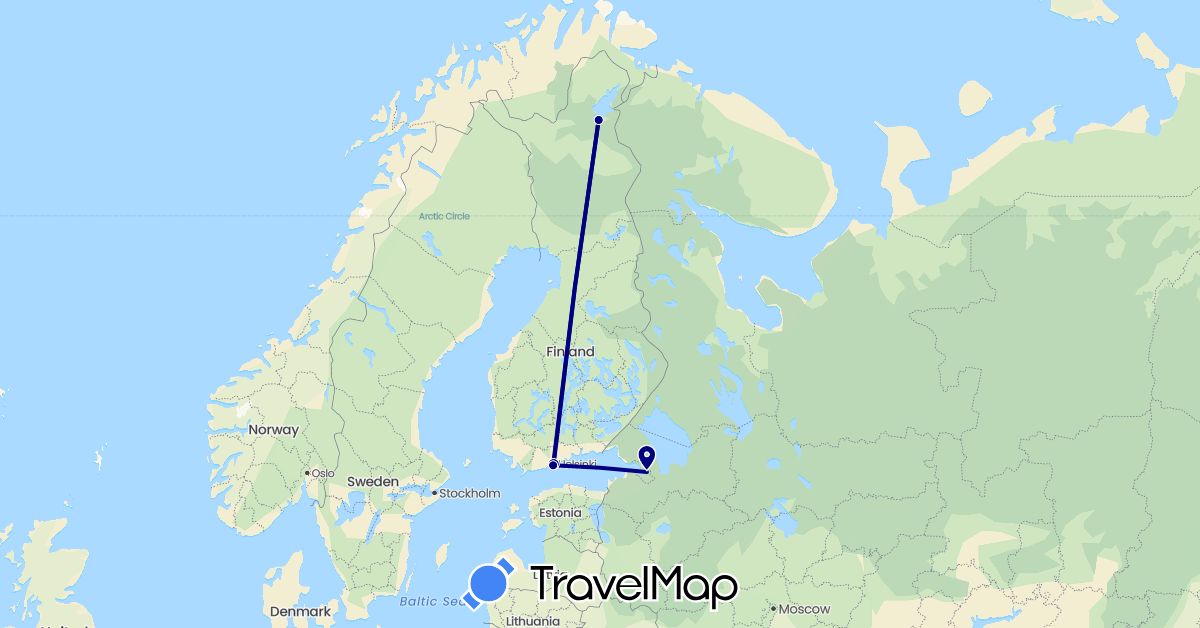 TravelMap itinerary: driving in Finland, Russia (Europe)